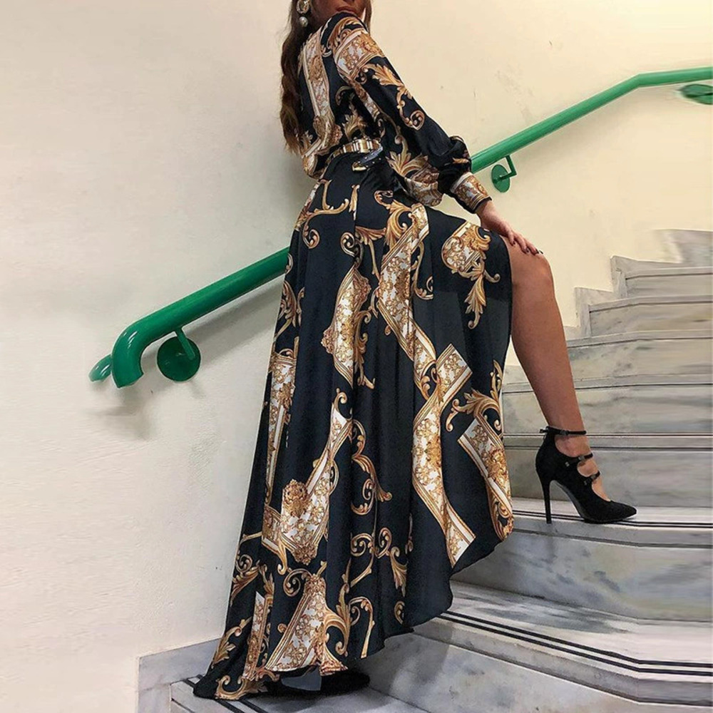 ZARA Vintage Palace Print Long Sleeve Maxi Shirt Dress